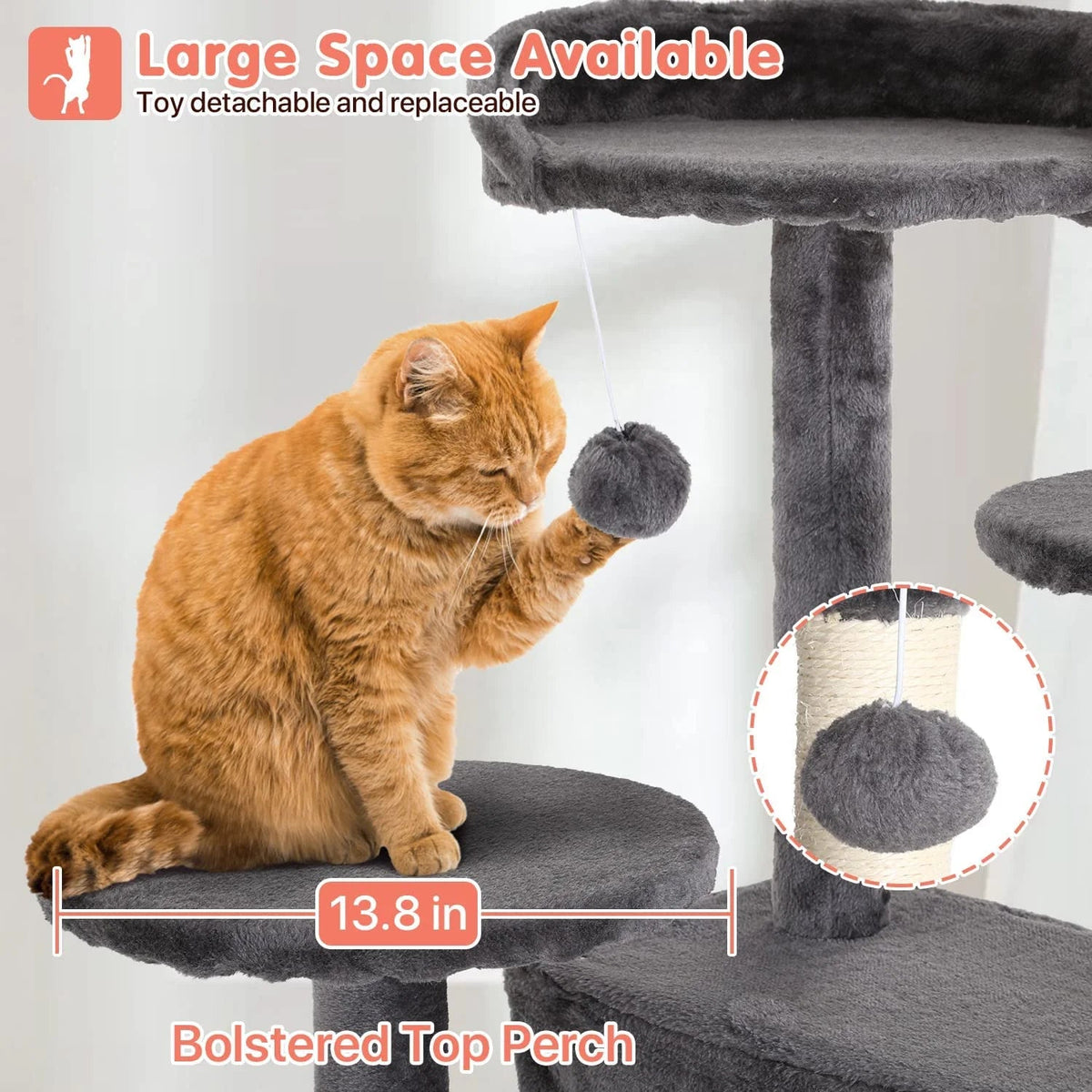 54 in Double Condo Cat Tree with Perch, Ash Gray