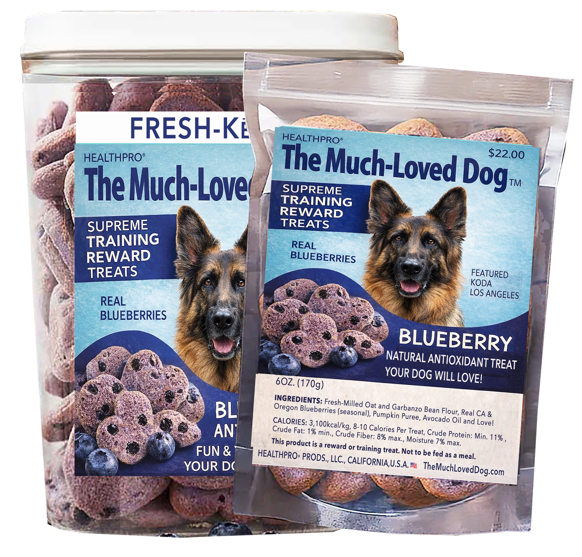 Much Loved Dog Blueberry Treat Set with Canister