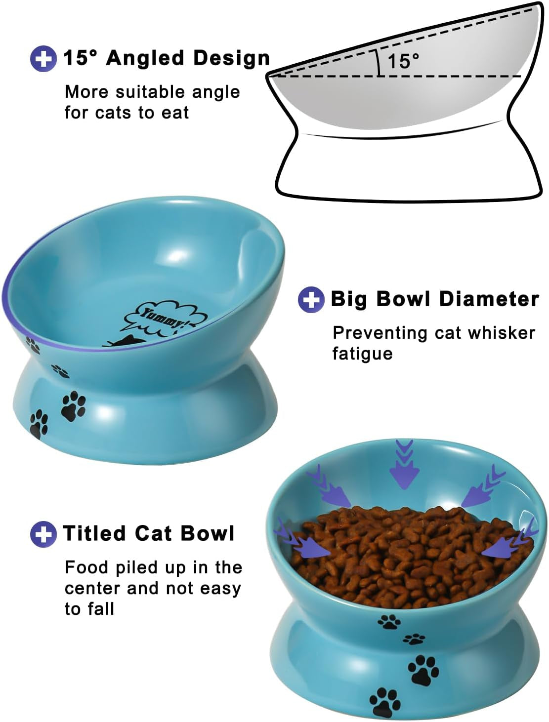 Tilted Elevated Ceramic Cat Bowl, Lake Blue