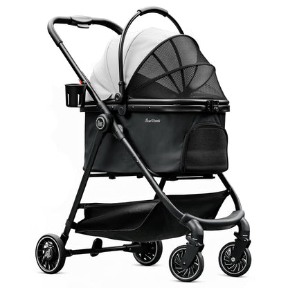 4-Wheel Foldable Pet Stroller with Removable Carrier, 33 lbs