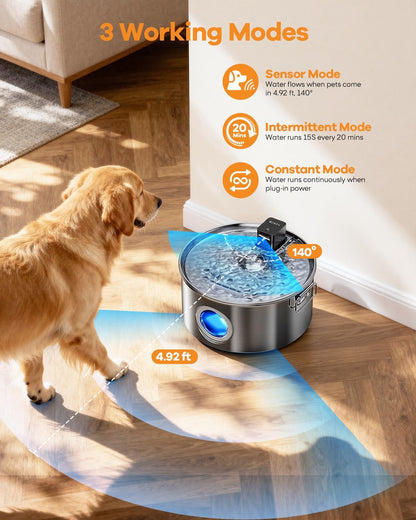 Wireless Stainless Steel Dog Fountain, 3.4 Gallon