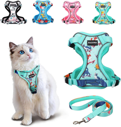 Adjustable Cat Harness and Leash Set with Reflective Trim