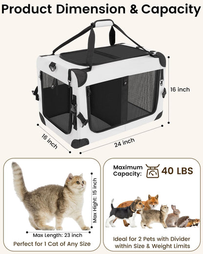 Large Soft-Sided Cat Carrier for 2 Cats, Up to 55 lbs