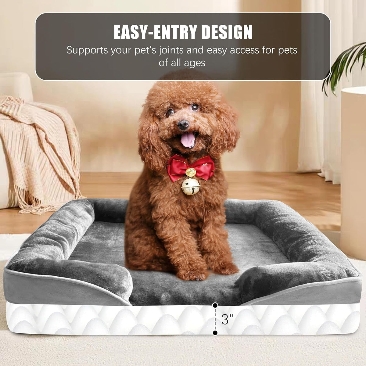 Orthopedic Bolster Dog Bed with Waterproof Liner