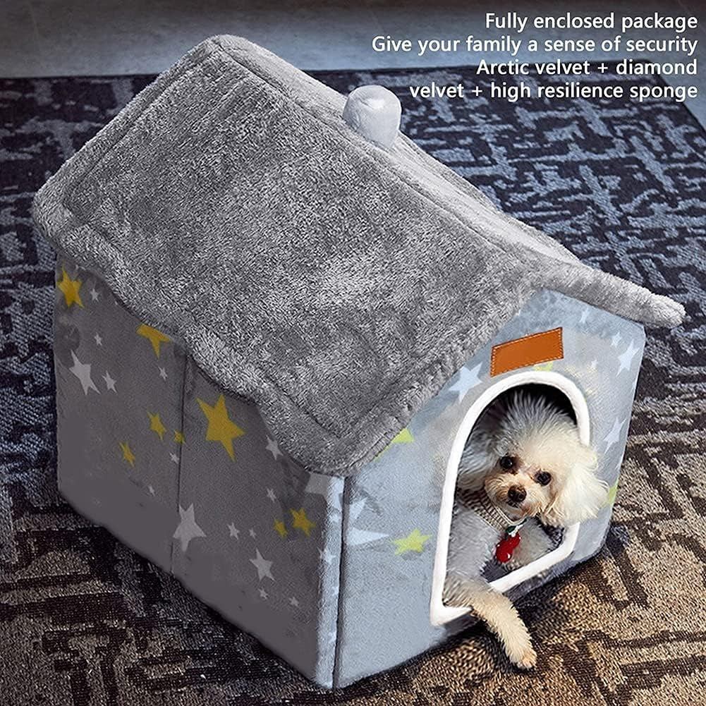 Foldable Memory Foam Dog House Bed, Washable Cover