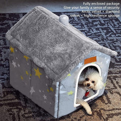 Foldable Memory Foam Dog House Bed, Washable Cover