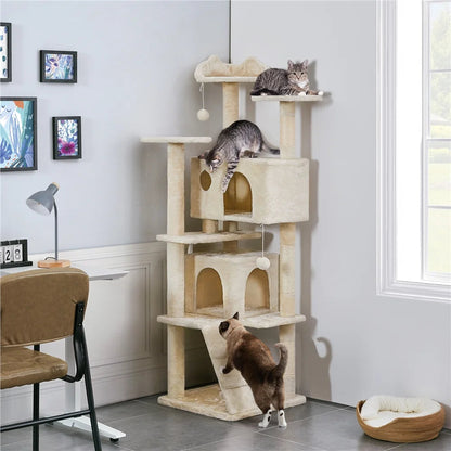 70 in Double Condo Cat Tree with Scratching Posts, Cream