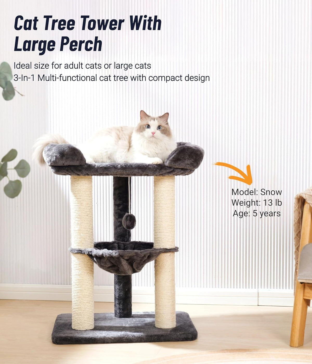28 in Cat Tree with Window Perch, Hammock and Scratching Post