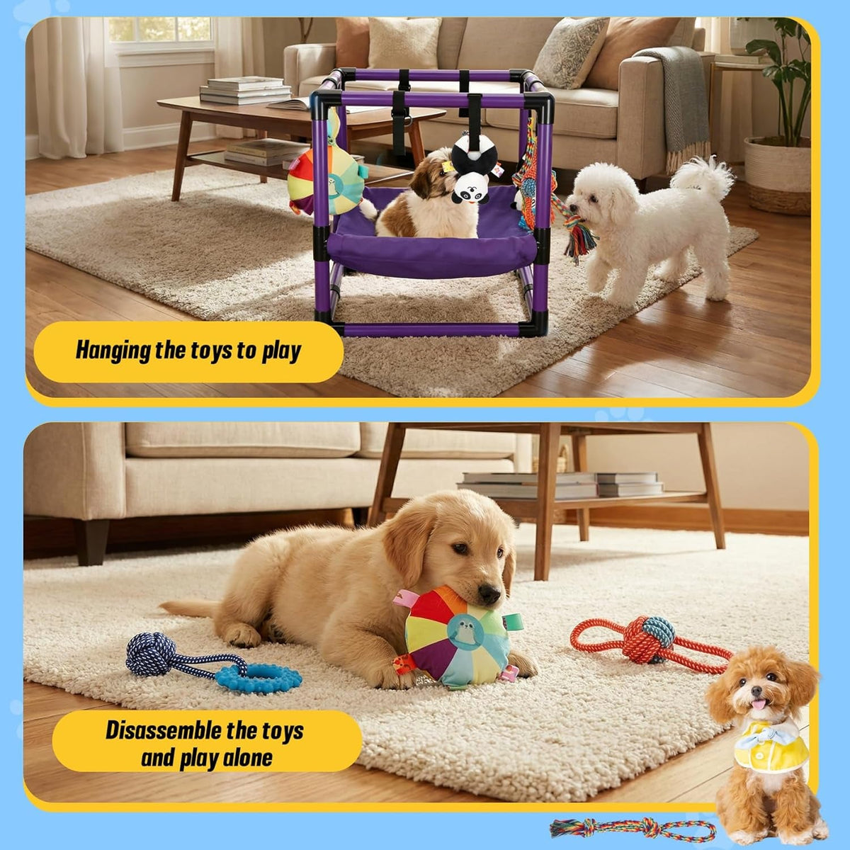 Indoor Puppy Play Gym with Hammock and 8 Toys