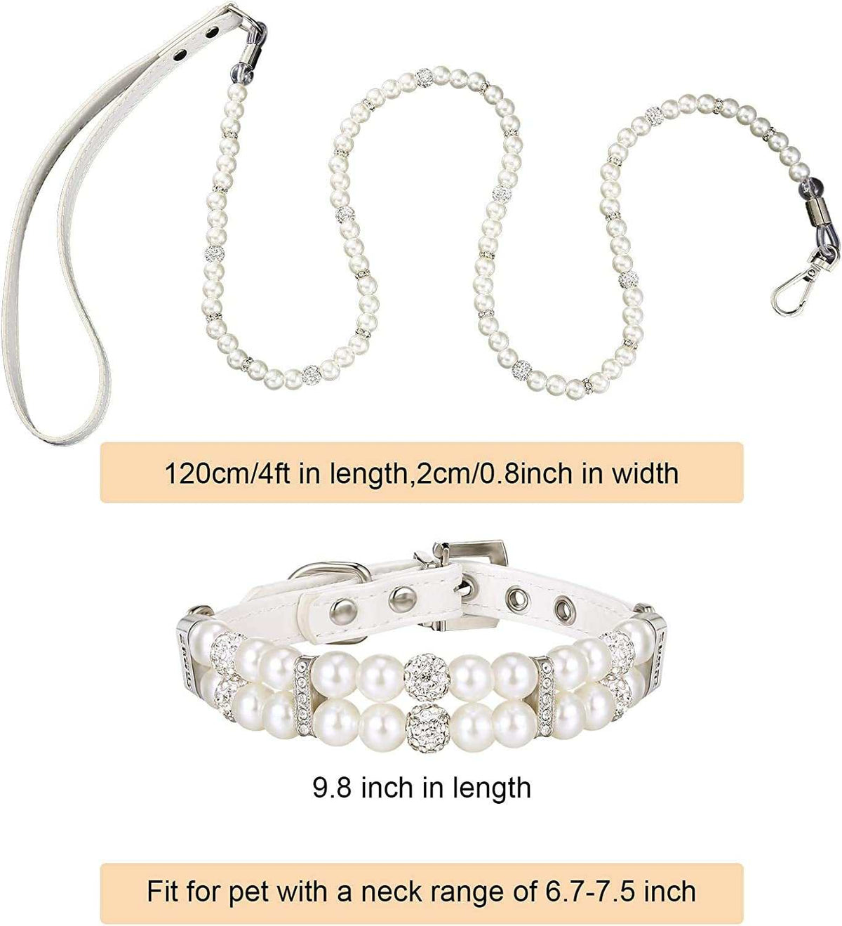 Pearl Dog Collar and Leash Set, 2 Pieces