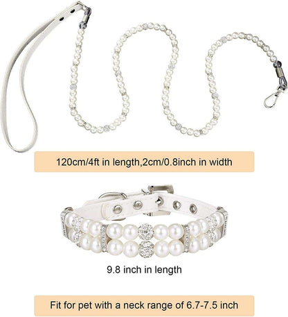 Pearl Dog Collar and Leash Set, 2 Pieces