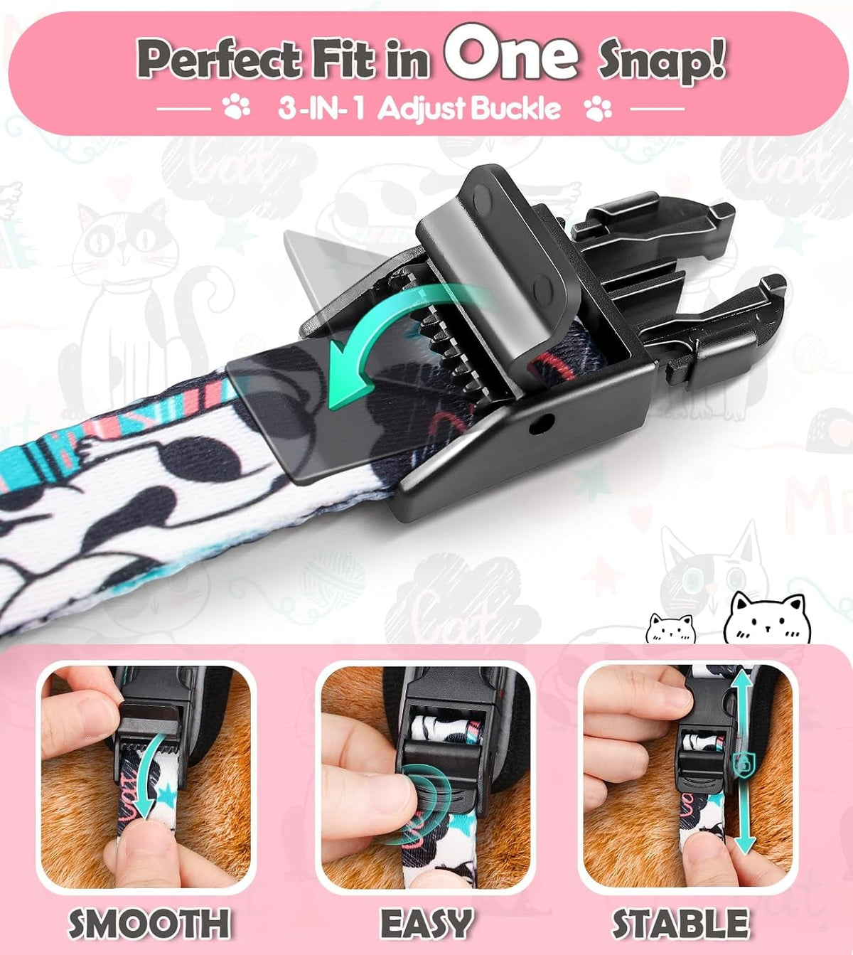 Adjustable Cat Harness and Leash Set with Reflective Trim