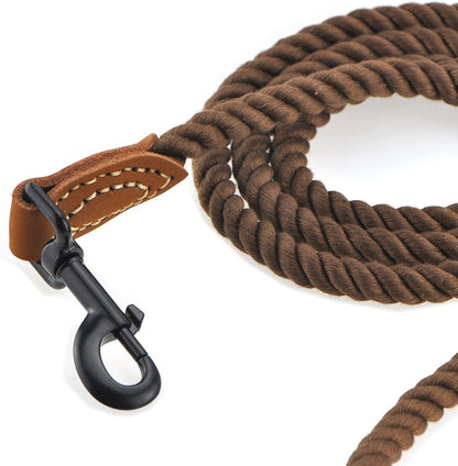 4 ft Rope Dog Leash with Leather Handle