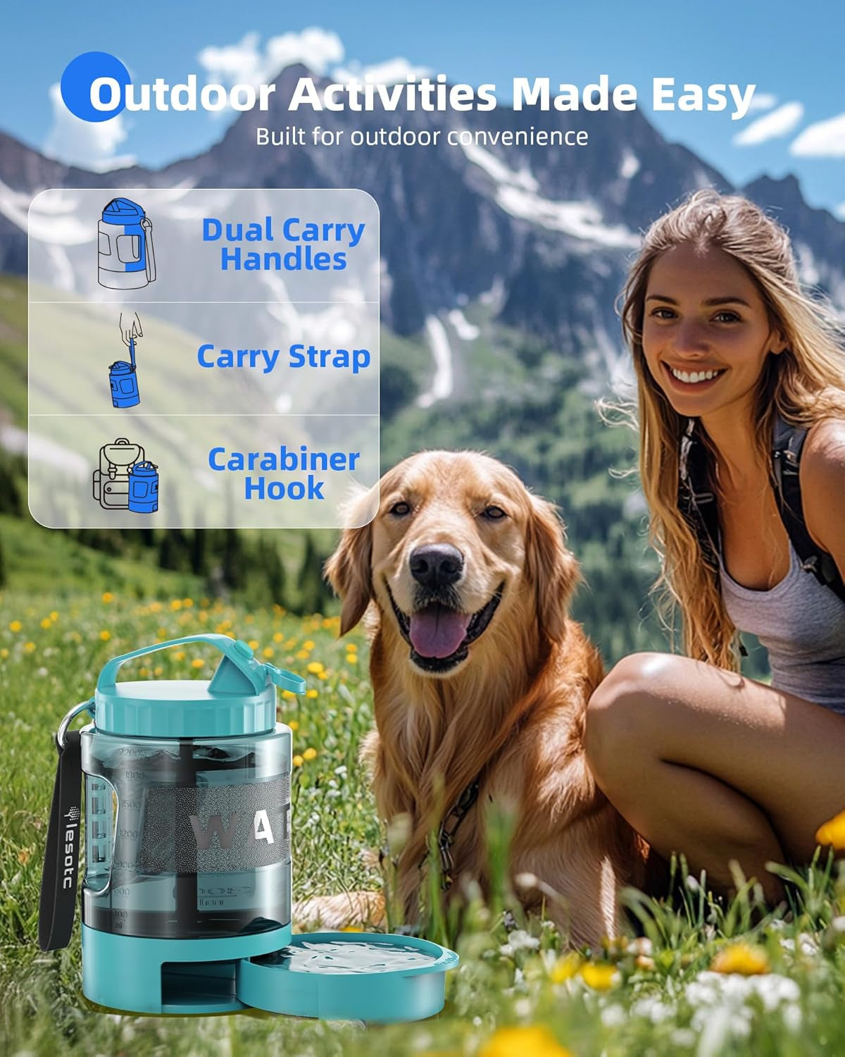 77 oz Dog Travel Water Bottle with Pull-Out Bowl