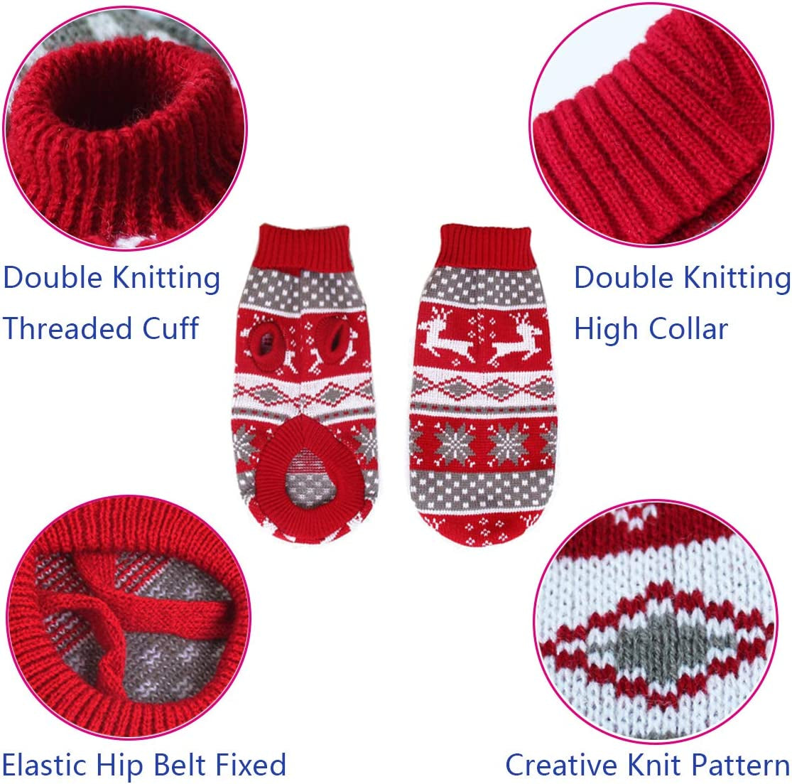 Knit details: high collar, cuffs, elastic hip strap and pattern
