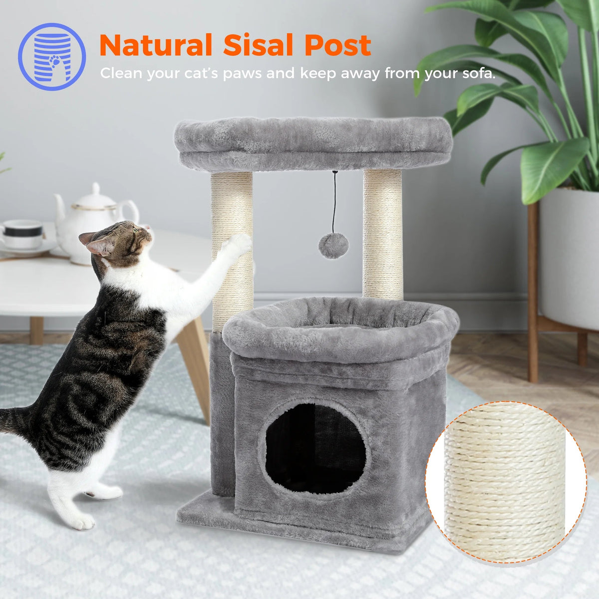 27 in Multi-Level Cat Tree Condo with Perches, Gray