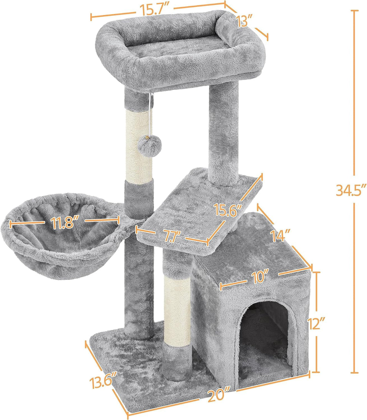 Plush Cat Tower with Condo, Basket and 3 Scratching Posts