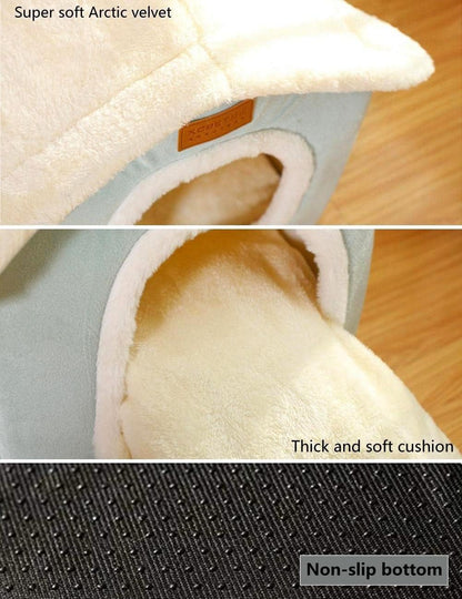 Foldable Memory Foam Dog House Bed, Washable Cover