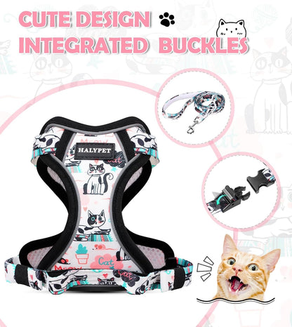 Adjustable Cat Harness and Leash Set with Reflective Trim
