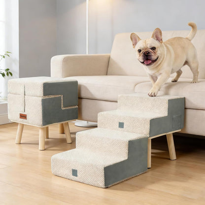 4-Step Foldable Dog Stairs and Ottoman Ramp