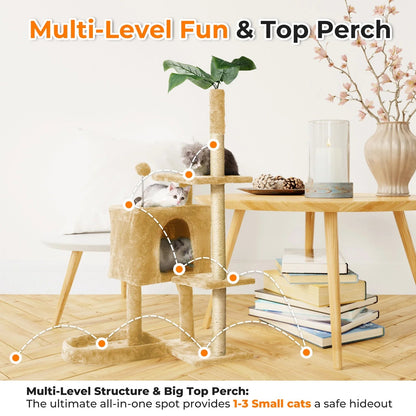 52 in Cat Tree with Plush Perches and Scratching Posts