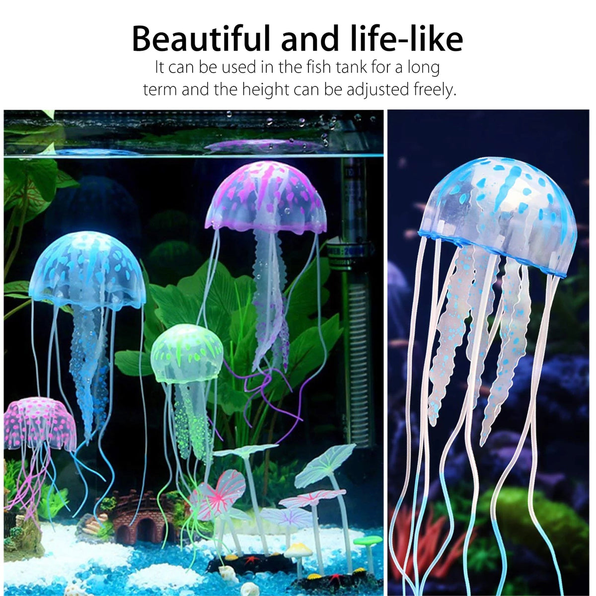 Glowing Jellyfish Aquarium Decorations, 4 Pack