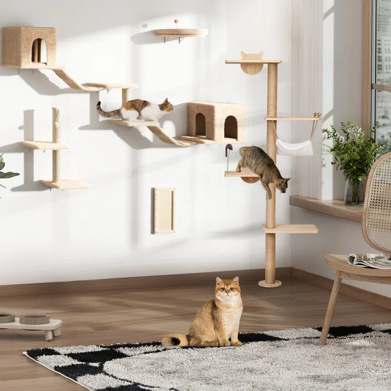 Wall-Mounted Cat Climbing Tower, 7 Pieces