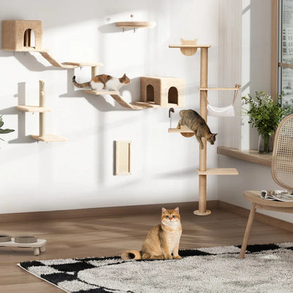 Wall-Mounted Cat Climbing Tower, 7 Pieces