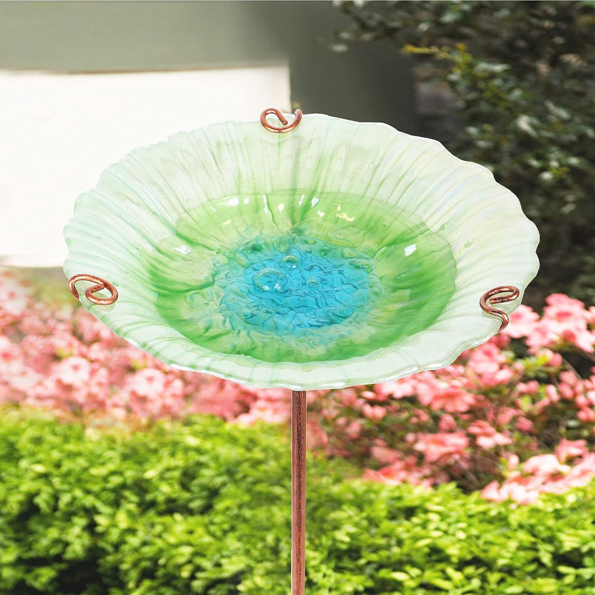 26 in Glass Birdbath and Feeder with Garden Stake