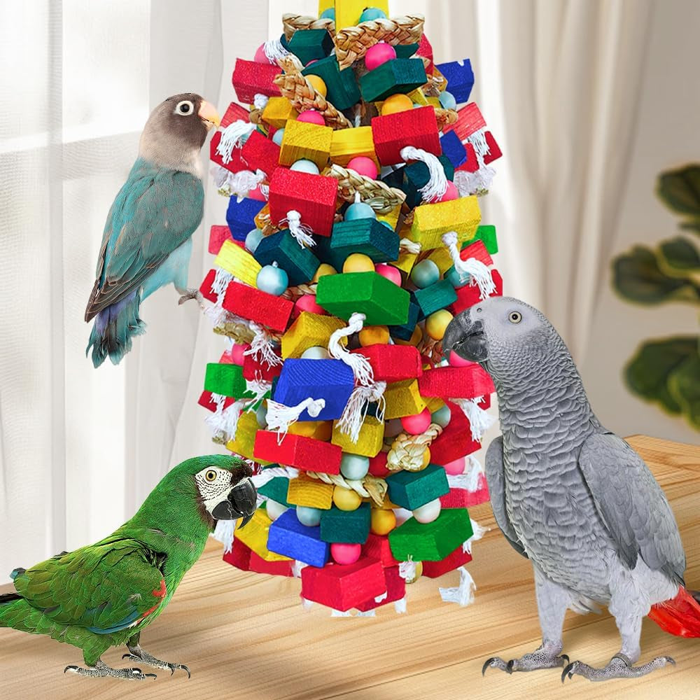 Natural Wood and Cotton Parrot Toy Bundle, 2 Pack