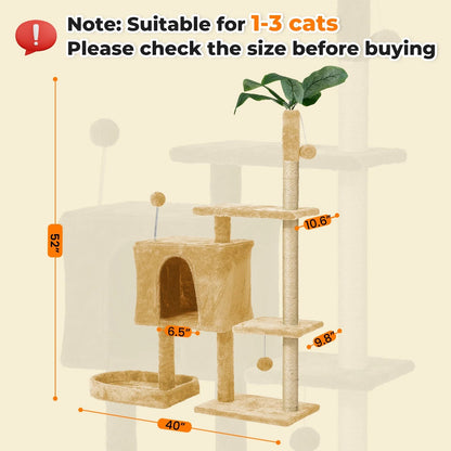 52 in Cat Tree with Plush Perches and Scratching Posts