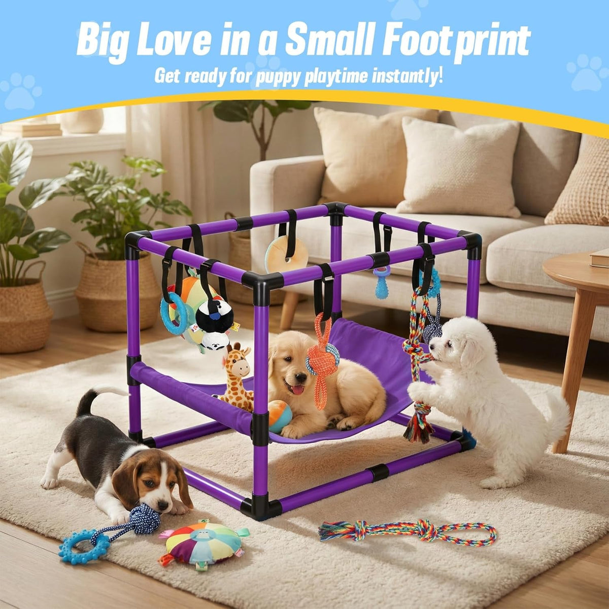 Indoor Puppy Play Gym with Hammock and 8 Toys