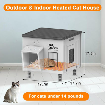 Dimensions of plastic heated cat house, 17.7 x 17.7 x 17.5 in
