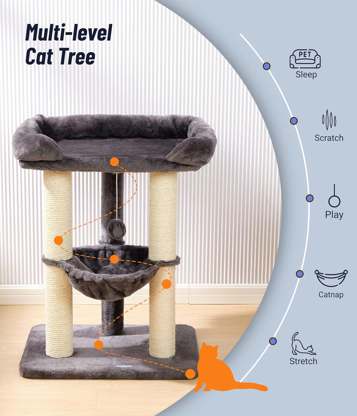 28 in Cat Tree with Window Perch, Hammock and Scratching Post
