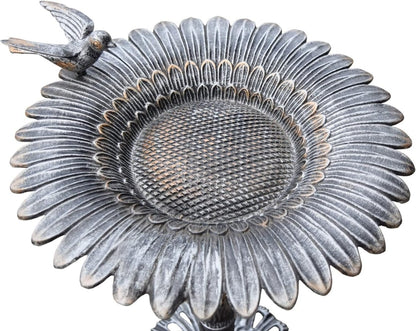 Cast Aluminum Sunflower Birdbath, Antique Pewter