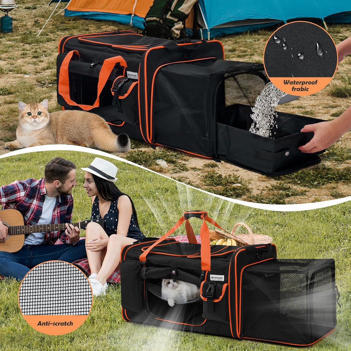 Expandable Extra Large Cat Carrier with Litter Box, 2 Cats