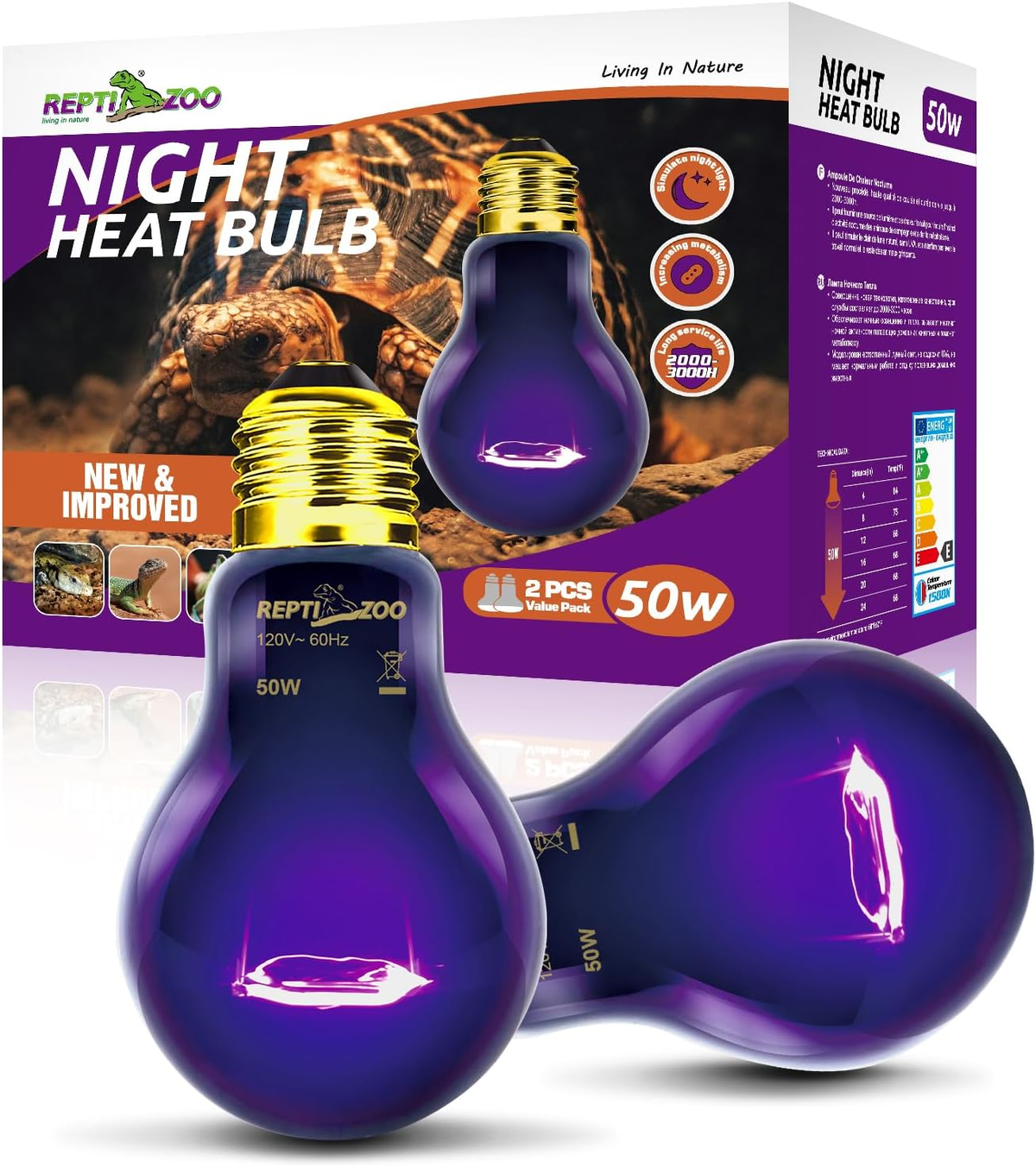 Reptile Night Heat Bulb Infrared Moonlight E26 2 Pack 50W 150W