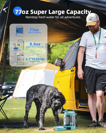 77 oz Dog Travel Water Bottle with Pull-Out Bowl