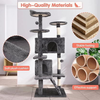 54 in Double Condo Cat Tree with Perch, Ash Gray
