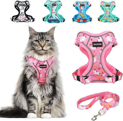Adjustable Cat Harness and Leash Set with Reflective Trim