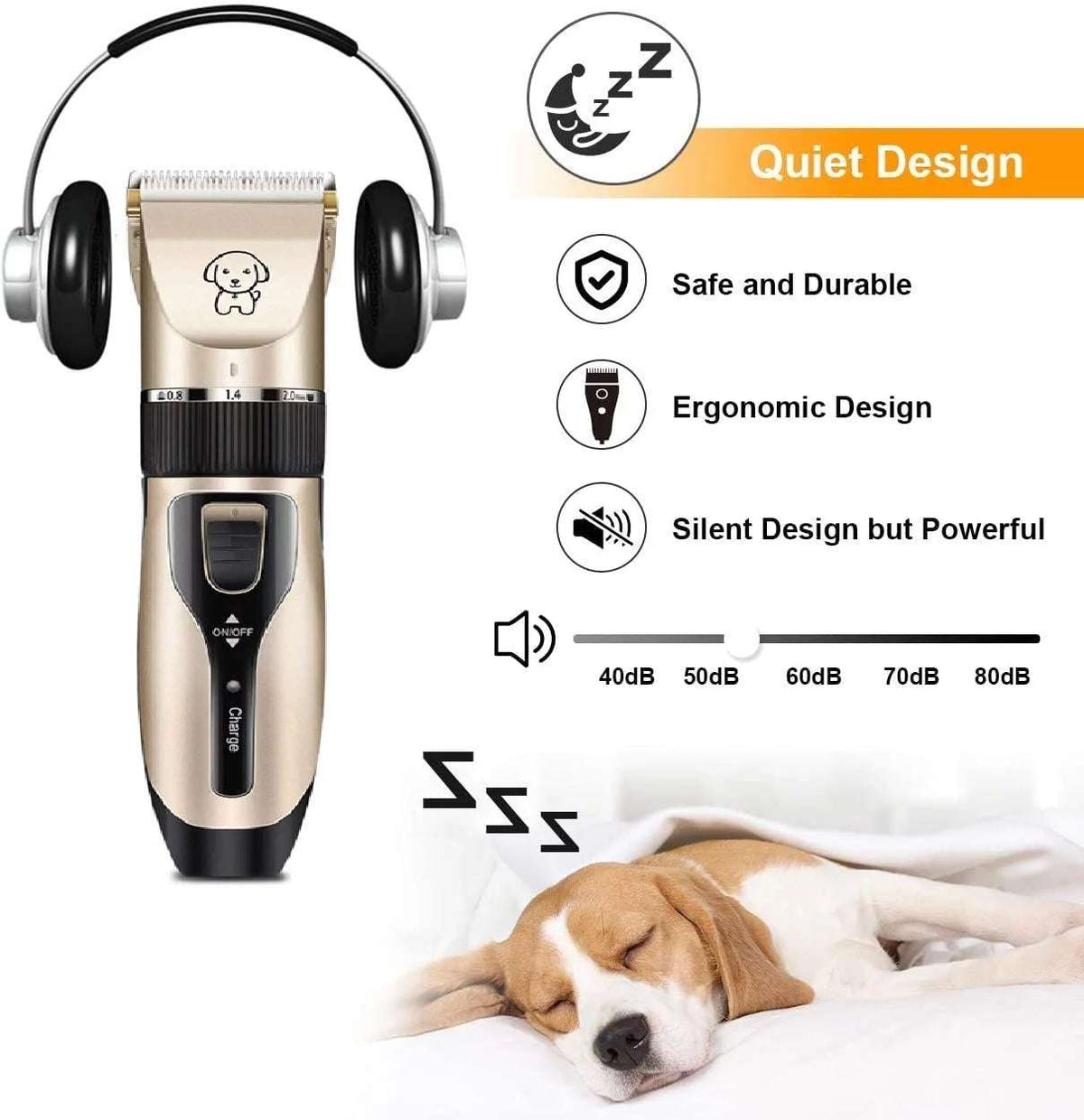 Rechargeable Low-Noise Dog Clippers with Comb Set