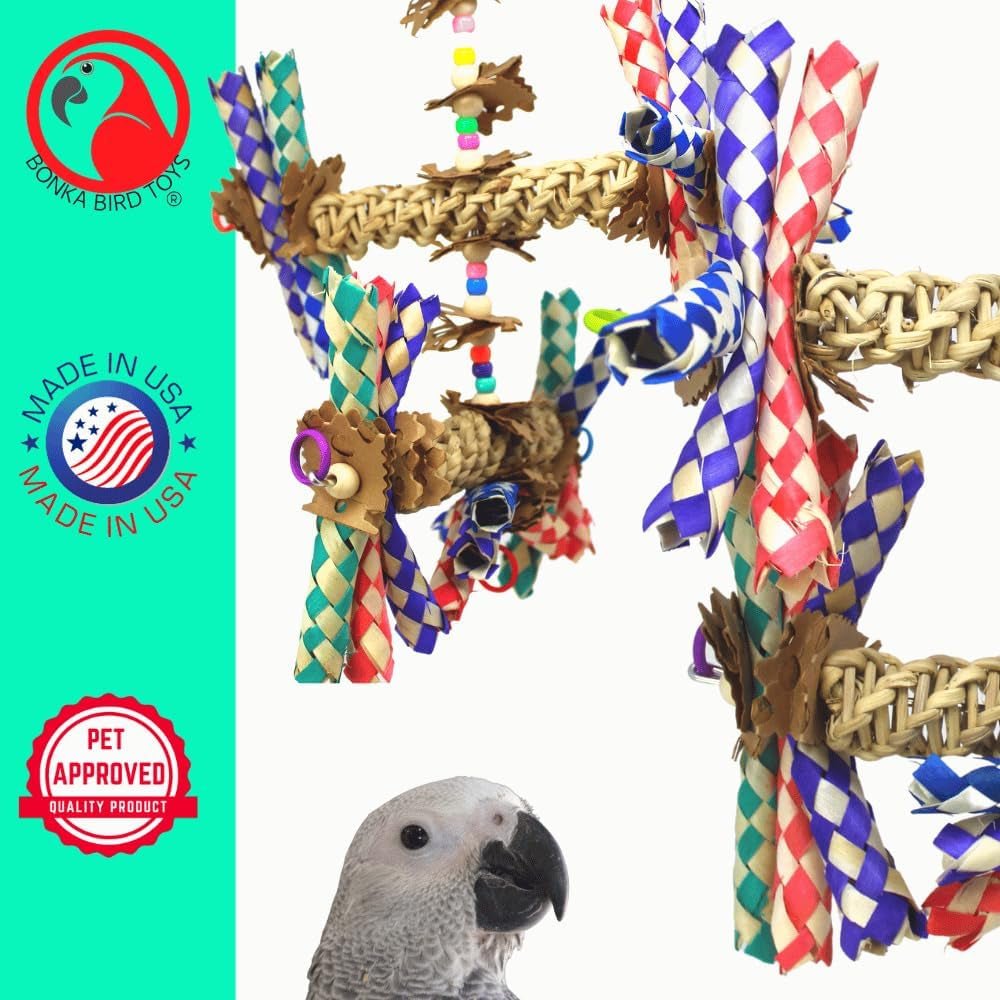 Wide Foraging Parrot Toy with Vine and Bamboo, 11 in