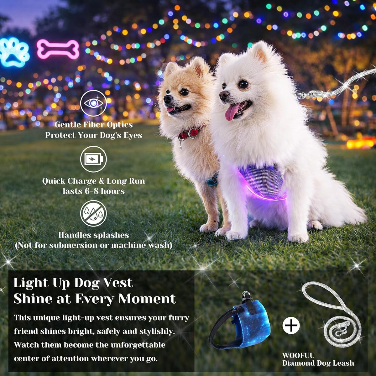 LED Fiber Optic Dog Harness with Remote for Small Pets