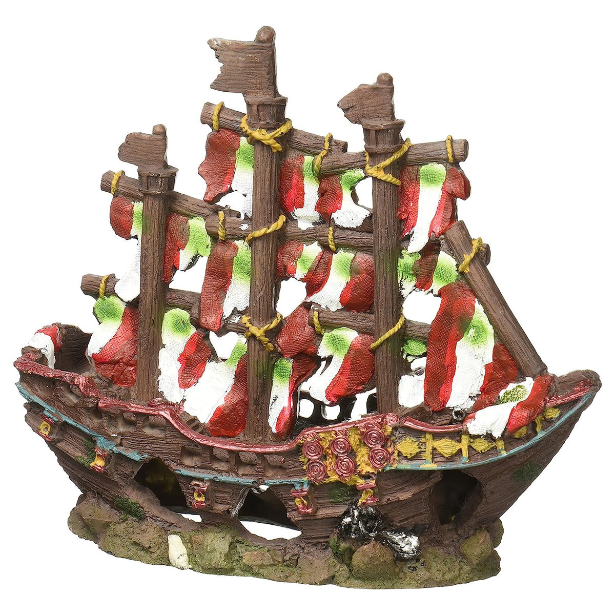 Striped Pirate Ship Aquarium Ornament