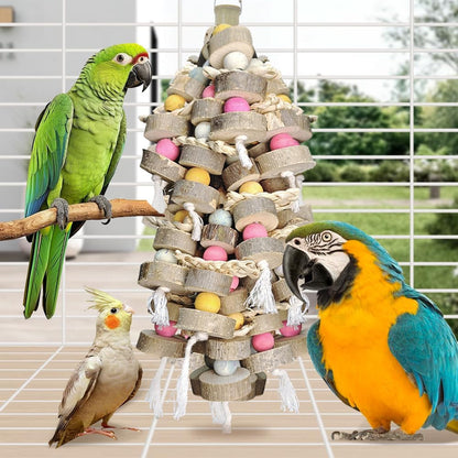 Natural Wood and Cotton Parrot Toy Bundle, 2 Pack