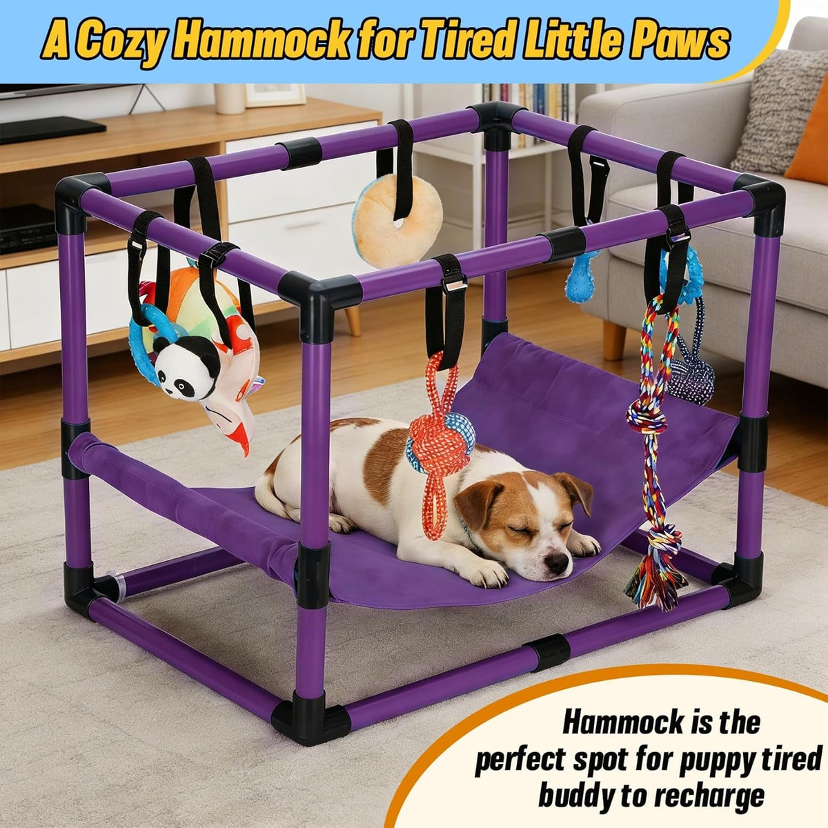 Indoor Puppy Play Gym with Hammock and 8 Toys