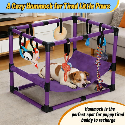 Indoor Puppy Play Gym with Hammock and 8 Toys