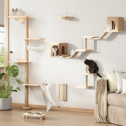 Wall-Mounted Cat Climbing Tower, 7 Pieces