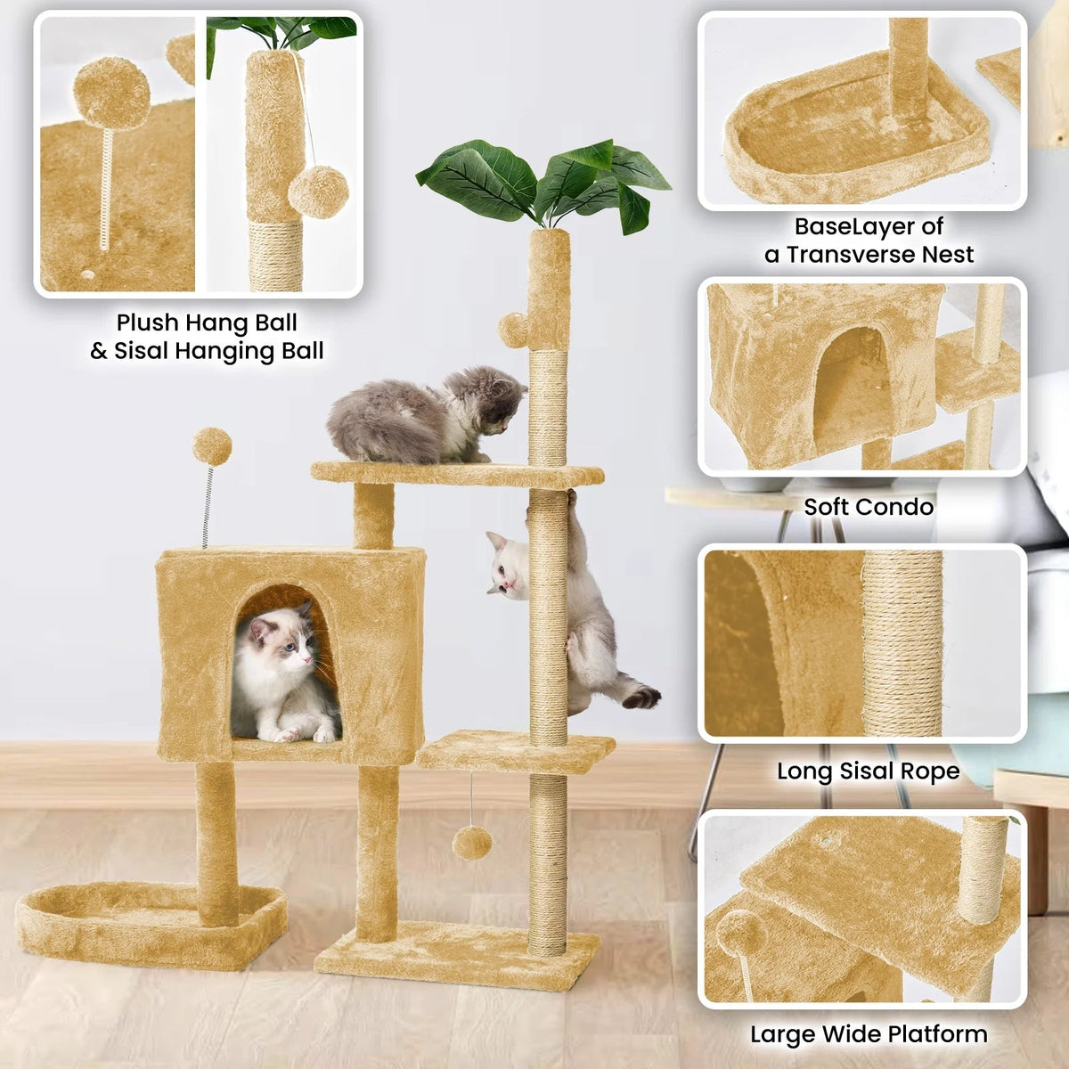52 in Cat Tree with Plush Perches and Scratching Posts
