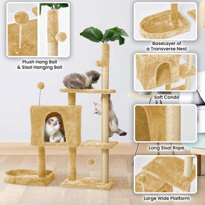 52 in Cat Tree with Plush Perches and Scratching Posts